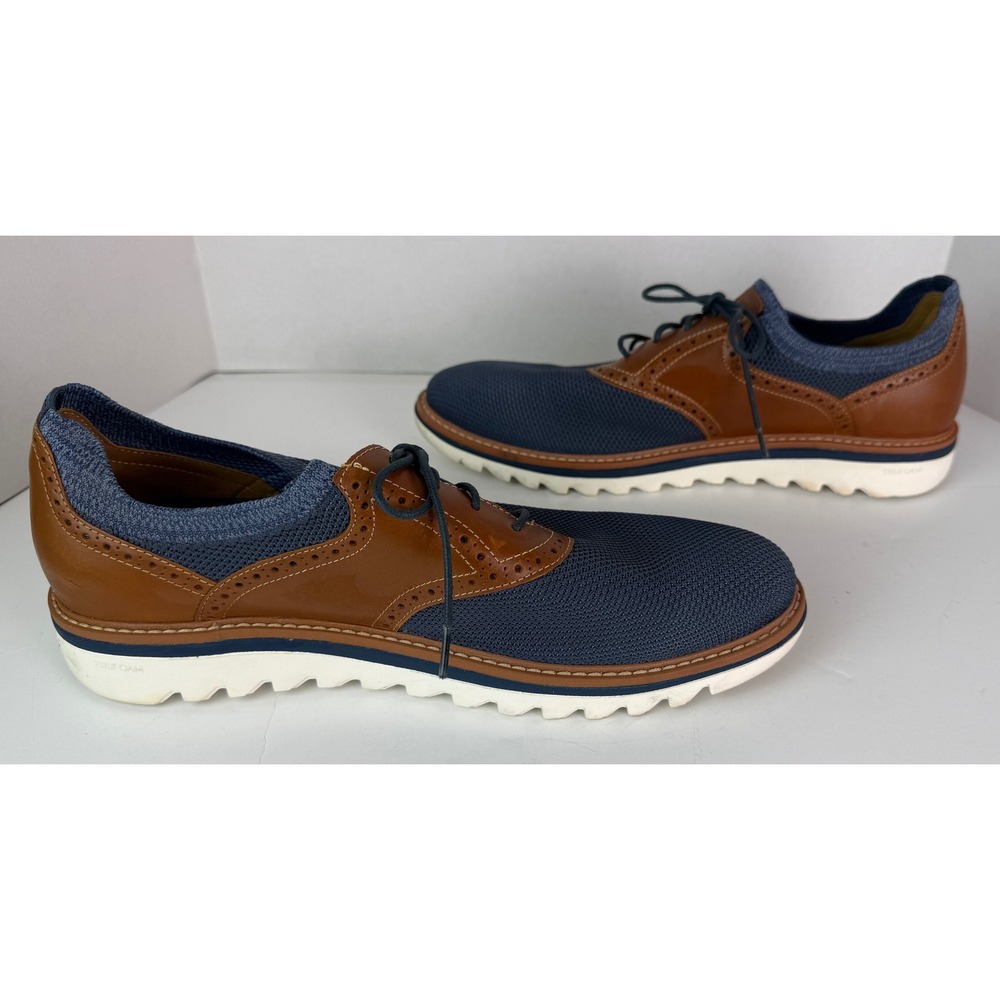 JOHNSTON & MURPHY Braydon Knit Saddle Dress Sneakers Mens Sz 11M Navy/Tan Preppy - Picture 11 of 12